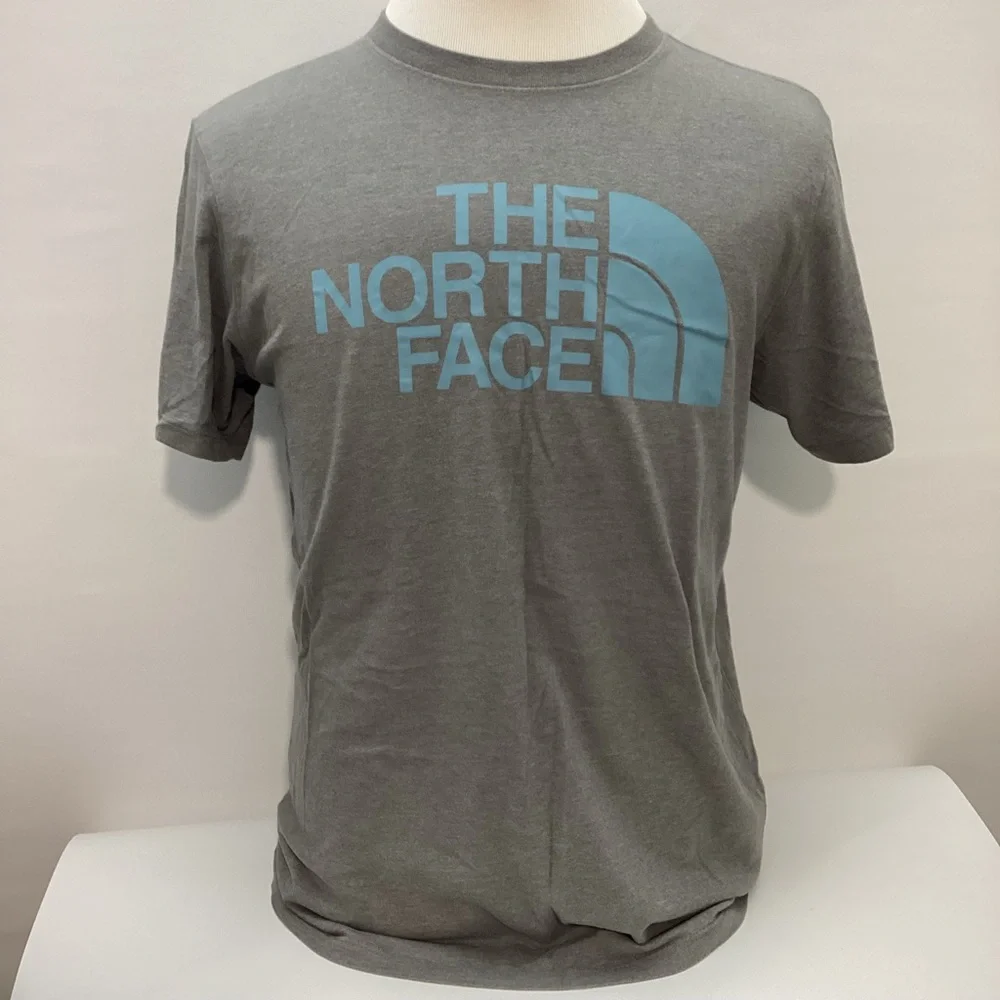 The North Face Heather Gray Tee with Sky Blue Logo Size M